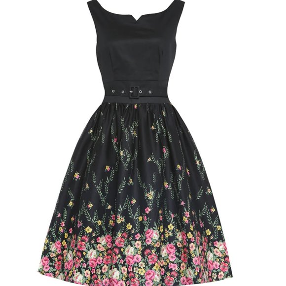 Lindy Bop Black Floral Dress - Picture 2 of 6